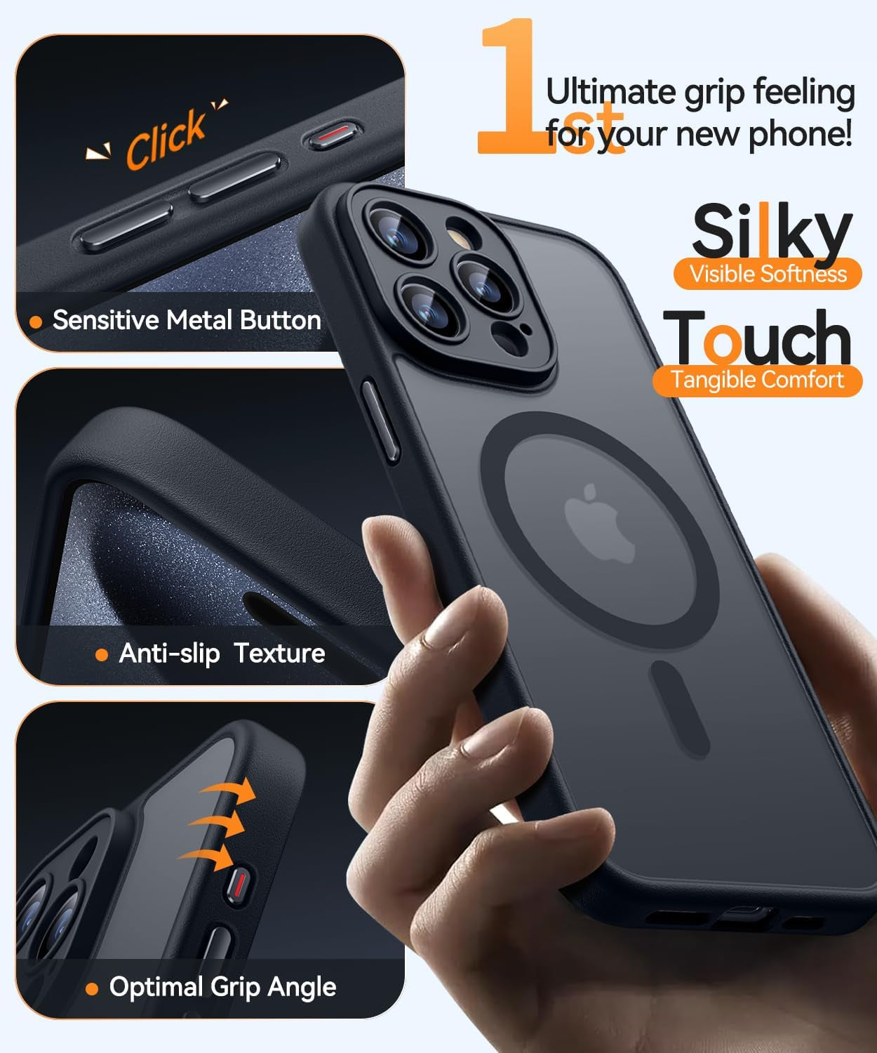 Magnetic Case for Iphone 15 Pro Max with Full Camera Protection [Compatible with Magsafe] [Translucent Matte] Protective Phone Case, Matte Black