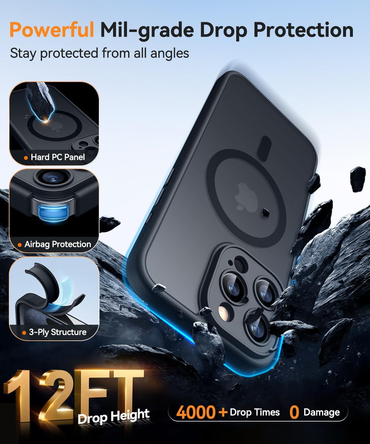 Magnetic Case for Iphone 15 Pro Max with Full Camera Protection [Compatible with Magsafe] [Translucent Matte] Protective Phone Case, Matte Black