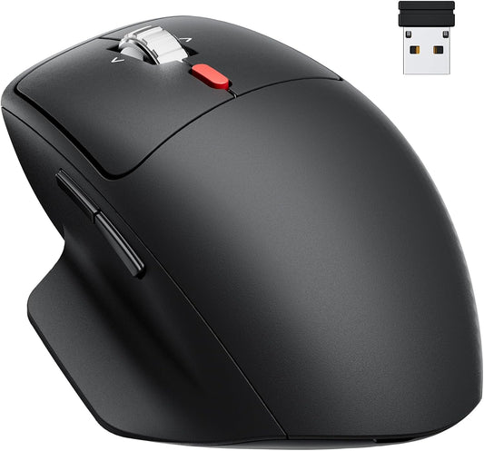 MW1 Ergonomic Wireless Mouse, Dual Mode 2.4Ghz USB & Bluetooth 5.0, 3 Adjustable DPI, 6 Buttons, Compatible with Windows/Macos, Pc/Laptop, Works on Any Surface