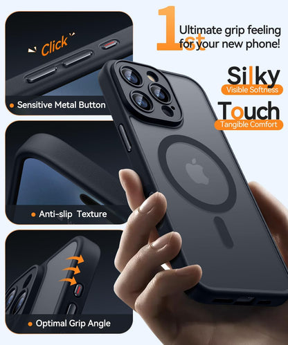 Magnetic Case for Iphone 16 Pro Max with Full Camera Protection [Compatible with Magsafe] [Translucent Matte] Protective Phone Case, Matte Black