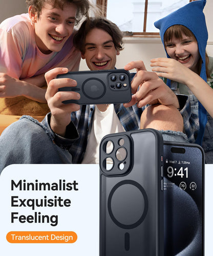 Magnetic Case for Iphone 15 Pro Max with Full Camera Protection [Compatible with Magsafe] [Translucent Matte] Protective Phone Case, Matte Black