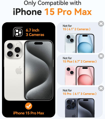 Magnetic Case for Iphone 15 Pro Max with Full Camera Protection [Compatible with Magsafe] [Translucent Matte] Protective Phone Case, Matte Black